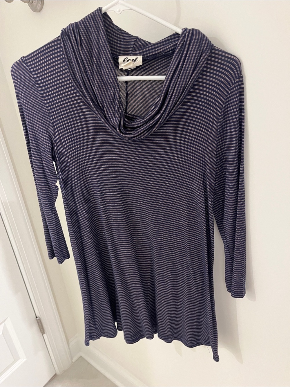 Led Cowl Neck Striped Tunic Top - Navy/Gray Maternity